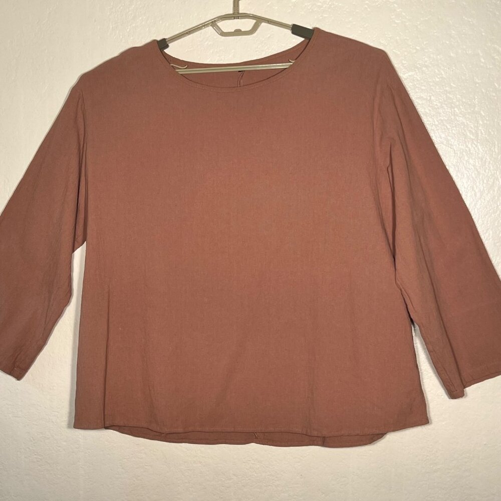 Rust Brown 4XL Loose Fit 3/4 Sleeve Cotton Blend Womens Top Comfortable Casual